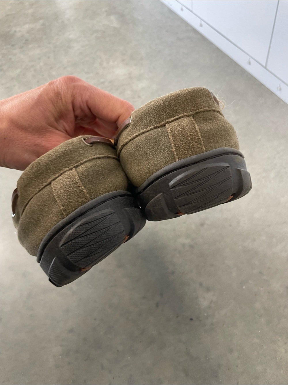 Clarks Olive/Tan Shearling-Lined Moccasin Slippers - Picture 2 of 5